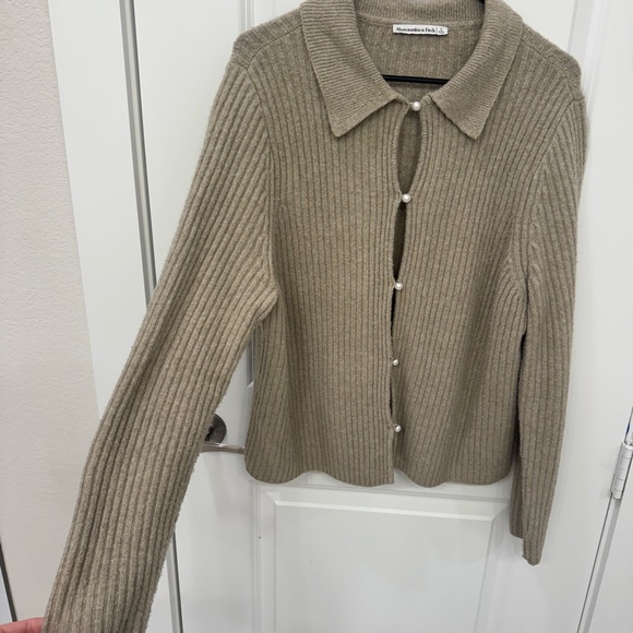 Abercrombie & Fitch Taupe Cardigan with Pearl Accents - Picture 2 of 3